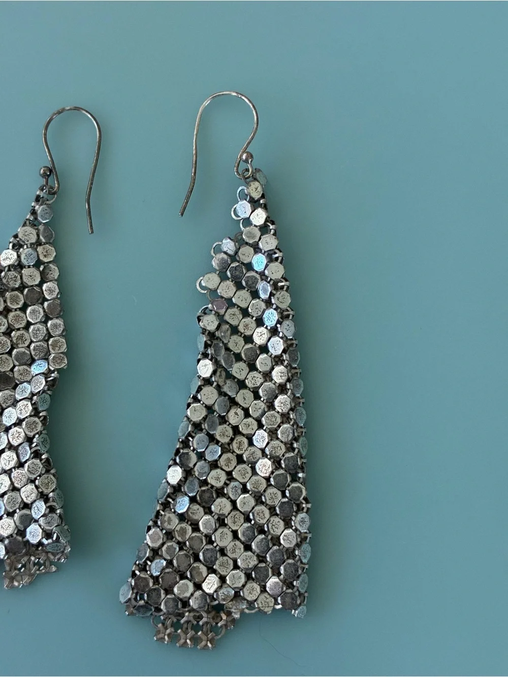 Silver Dangle Sequin Mesh Earrings - Women Jewelry